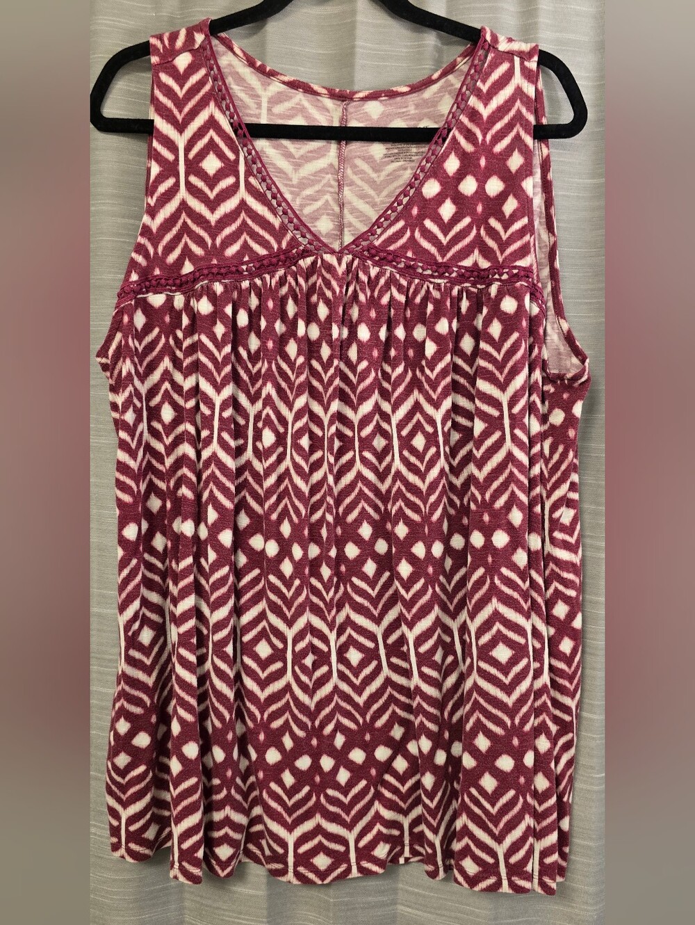 Lane Bryant Burgundy and Cream Patterned Top